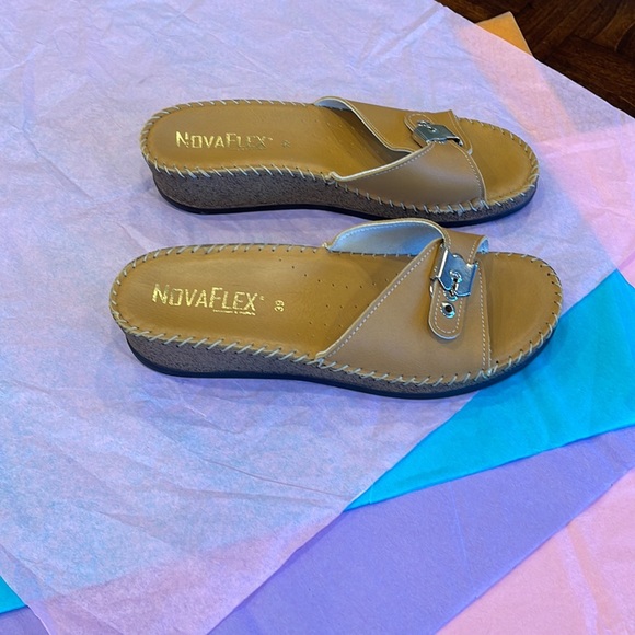 NovaFlex slippers from Europe. Slip on shoes, size 8, wedge, tan colored, summer - Picture 2 of 4